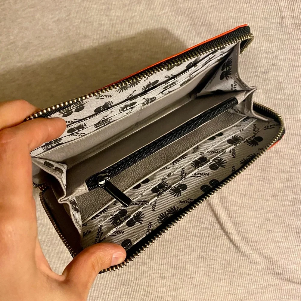 Min & Mon Orange/Red Eye-Embellished Zip Wallet with Wristlet Strap Cross-posted